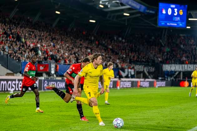 NIJMEGEN - FC Bodo Glimt middenvelder Patrick Berg tijdens de UEFA Champions League wedstrijd tussen N.E.C. en FC Bodo Glimt in Gofferpark op 19 augustus 2026 in Nijmegen, Nederland. - *** NIJMEGEN FC Bodo Glimt midfielder Patrick Berg during the UEFA Champions League match between NEC and FC Bodo Glimt at Gofferpark on August 19, 2026, in Nijmegen, the Netherlands