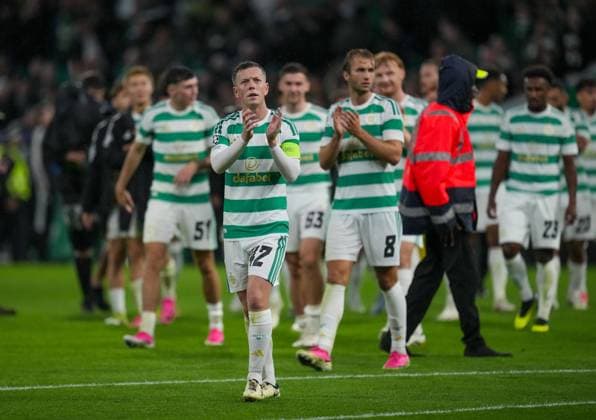 Callum McGregor of Celtic applauds the fans at full-time. Final score Celtic 3 LASK 0. Celtic v LASK, UEFA Champions League, Play Off Round, First Leg, Football, Celtic Park, Glasgow, Scotland, UK - 19 Aug 2026Glasgow Celtic Park United Kingdom  Copyright: xStuartxWallace Shutterstockx 17104271ek