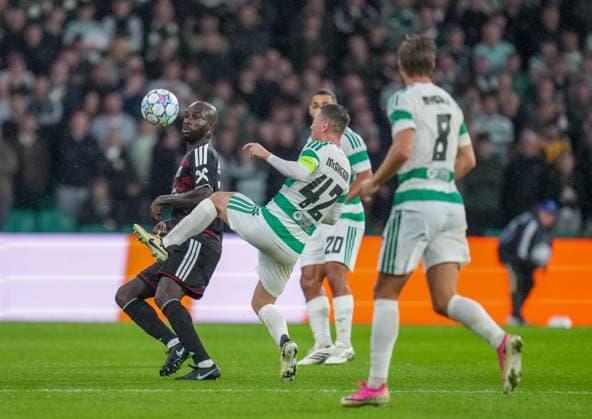Samuel Adeniran of LASK & Callum McGregor of Celtic Celtic v LASK, UEFA Champions League, Play Off Round, First Leg, Football, Celtic Park, Glasgow, Scotland, UK - 19 Aug 2026Glasgow Celtic Park United Kingdom  Copyright: xStuartxWallace Shutterstockx 17104271ex