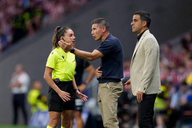 August 19, 2026, Madrid, Madrid, Spain: Juan Funes, head coach of Malaga CF, protests during the Spanish League, LaLiga EA Sports, football match played between Atletico de Madrid and Malaga CF at Riyadh Air Metropolitano stadium on August 19, 2026, in Madrid, Spain. Madrid Spain - ZUMAa181 20260819_zaa_a181_202 Copyright: xOscarxJ.xBarrosox
