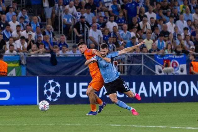 Kenan Bajric of SK Slovan Bratislava seen during UEFA Champions league first play-off game between teams of SK Slovan Bratislava and Celje (Dominika Kortvelyesiova Ball Raw Images) Bratislava Tehelne Pole stadium Slovakia Copyright: xDominikaxKortvelyesiovax DKR_6170