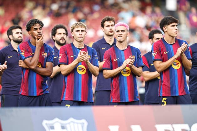 (L-R) Lamine Yamal, Fermin Lopez, Gavi, Pau Cubarsi (Barcelona), AUGUST 19, 2026 - Football Soccer : Spanish Pre season Trofeu Joan Gamper match between FC Barcelona, Barca - Al Ahly SC at the Spotify Camp Nou in Barcelona, Spain. Noxthirdxpartyxsales  aflo_341582170 MutsuxKawamorix