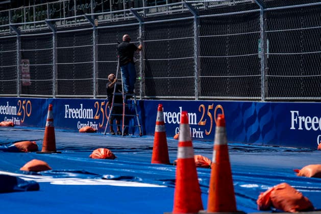 Preparations continue in front of the grand stands for the Freedom 250 Grand Prix in Washington, DC on Wednesday, August 19, 2026. The Freedom 250 Grand Prix, taking place August 22-23, is the first auto race on the National Mall and features seven turns within a with a 1.66 mile course around Washington s landmarks.  WAP20260819338 BONNIExCASH  imago images 0864500145 IMAGO BONNIExCASH