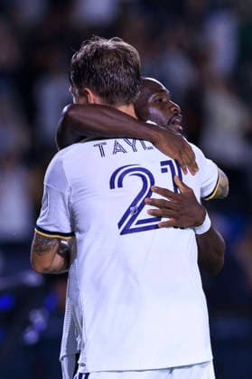August 19, 2026, Carson, California, USA: Joseph Paintsil 28 of the LA Galaxy embraces Robert Taylor 21 after scoring a goal during their regular season MLS, Fussball Herren, USA game against the San Jose Earthquakes on Wednesday August 19, 2026 at the Dignity Health Sports Park Stadium in Carson, California. Galaxy defeat Earthquakes, 1-0. ARIANA RUIZ PI Carson USA - ZUMAp124 20260819_zaa_p124_029 Copyright: xArianaxRuizx