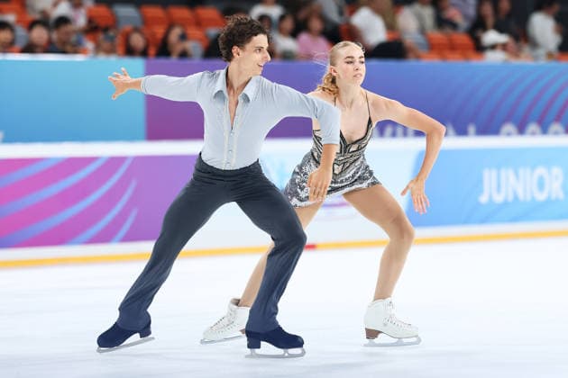 XI AN, CHINA - AUGUST 20: Zoe Bianchi and Daniel Basile perform in the Junior Ice Dance rhythm dance on day 1 of the ISU Figure skating, Eiskunstlauf Junior Grand Prix Xi an 2026 on August 20, 2026 in Xi an, Shaanxi Province of China.  Copyright: xVCGx 111661020691