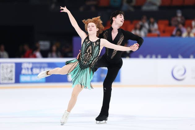 XI AN, CHINA - AUGUST 20: Dessie Abigail Hoewing-Moxley and Artyom Sladkov perform in the Junior Ice Dance rhythm dance on day 1 of the ISU Figure skating, Eiskunstlauf Junior Grand Prix Xi an 2026 on August 20, 2026 in Xi an, Shaanxi Province of China.  Copyright: xVCGx 111661029079