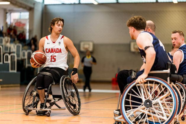COLOGNE, GERMANY - AUGUST 20: Reed De Aeth (Canada, 15) controls the ball during a mens Nations Cup Cologne match between Canada vs. Great Britain at Sporthalle am Bergischen Ring on August 20, 2026 in Cologne, Germany. North Rhine Westphalia Germany Copyright: xSteffiexWunderlx