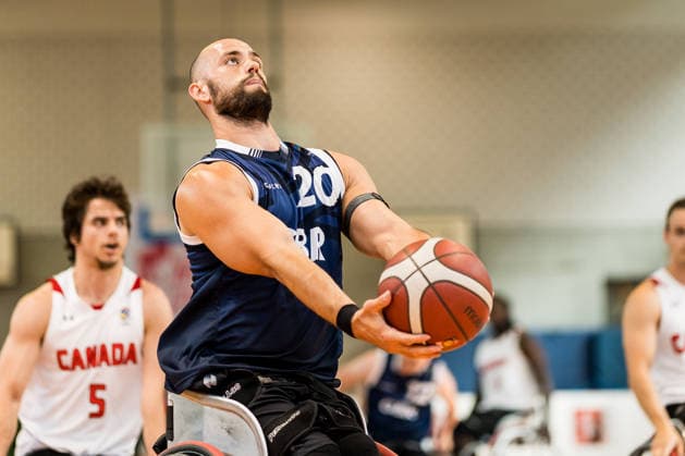 COLOGNE, GERMANY - AUGUST 20: Lewis Edwards (Great Britain, 20) shooting the ball during a mens Nations Cup Cologne match between Canada vs. Great Britain at Sporthalle am Bergischen Ring on August 20, 2026 in Cologne, Germany. North Rhine Westphalia Germany Copyright: xSteffiexWunderlx