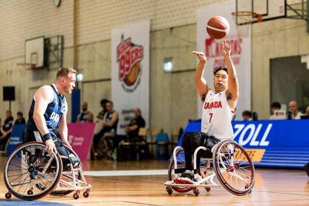 COLOGNE, GERMANY - AUGUST 20: Brandon Louie (Canada, 7) shooting the ball during a mens Nations Cup Cologne match between Canada vs. Great Britain at Sporthalle am Bergischen Ring on August 20, 2026 in Cologne, Germany. North Rhine Westphalia Germany Copyright: xSteffiexWunderlx