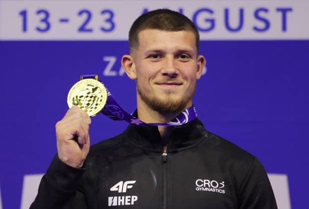 Ilia Kovtun, CRO, after seniors qualification (all-around) at 2026 Europeans in Zagreb; 19 08 2026; *** Ilia Kovtun, CRO, after the senior all-around qualifying round at the 2026 European Championships in Zagreb on August 19, 2026 
