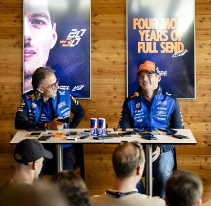 ZANDVOORT - Max Verstappen (Red Bull Racing) gives a press conference, PK, Pressekonferenz with team principal Laurent Mekies (L) at the Zandvoort Circuit ahead of the Dutch F1 Grand Prix. REMKO DE WAAL ANP xVIxANPxSportx xxANPxIVx 565864087 originalFilename: 565864087.jpg