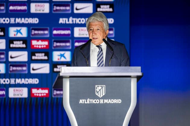 Cristian Romero unveiling as new player of Atletico de Madrid Enrique Cerezo, President of Atletico de Madrid, speaks during the unveiling of Cristian Romero as new player of Atletico de Madrid at Estadio Riyadh Air Metropolitano on August 20, 2026 in Madrid, Spain. Madrid Estadio Riyadh Air Metropolitano Madrid Spain Copyright: xAlbertoxGardinx AGardin_20260820_Foot_Atl_Romero_0004