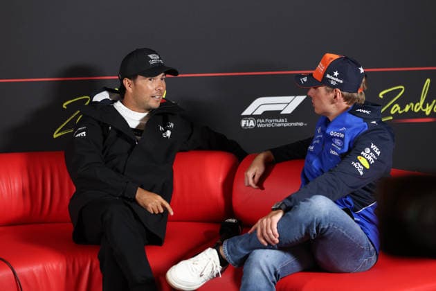 F1 - DUTCH GRAND PRIX 2026 press conference, PK, Pressekonferenz PEREZ Sergio (mex), Cadillac F1 Team MAC-26, VERSTAPPEN Max (nld), Red Bull Racing Ford RB22, portrait during the Formula 1 Dutch Grand Prix 2026, 12th round of the 2026 Formula One World Championship, WM, Weltmeisterschaft from July 21 to 23, 2026 on the Circuit Zandvoort, in Zandvoort, Netherlands - ZandvoortNetherlands  Copyright: xANTONINxVINCENTx