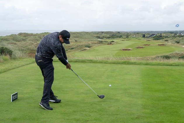 BALMEDIE, SCOTLAND - AUG 20: Patrick Reed (USA) plays from the eighteenth tee during Round 1 at the 2026 Nexo Championship at the Trump International Golf Links, Balmedie on August 20, 2026 in Aberdeenshire, Scotland The 2026 Nexo Championship