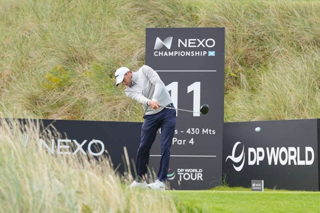 BALMEDIE, SCOTLAND - AUG 20: Benjamin Hebert (FRA) plays from the eleventh tee during Round 1 at the 2026 Nexo Championship at the Trump International Golf Links, Balmedie on August 20, 2026 in Aberdeenshire, Scotland The 2026 Nexo Championship