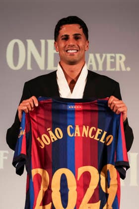 August 20, 2026, Barcelona, Barcelona, SPAIN: Joao Cancelo poses in his shirt after signing his new contract as a new FC Barcelona, Barca player during his presentation at Commercial Office on August 20 2026 in Barcelona, Spain. Barcelona SPAIN - ZUMAa181 20260820_zaa_a181_039 Copyright: xJavierxBorregox