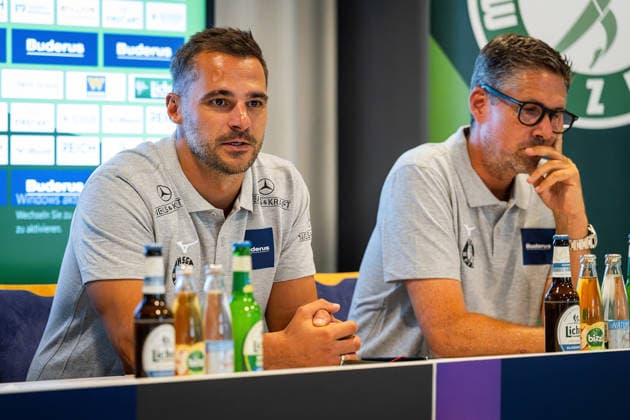 20.08.2026, xovx, Handball Opel Handball Bundesliga, HSG Wetzlar - Pressekonferenz zum Saisonauftakt 2026 2027 v.l. Sportdirektor Michael Allendorf (HSG Wetzlar), Geschäftsführer Björn Seipp (HSG Wetzlar) Wetzlar Buderus-Arena Hessen Deutschland (DE) *** August 20, 2026, xovx, Handball Opel Handball Bundesliga, HSG Wetzlar press conference for the start of the 2026–2027 season, featuring Sports Director Michael Allendorf (HSG Wetzlar) and Managing Director Björn Seipp (HSG Wetzlar), Wetzlar Buderus Arena, Hesse, Germany, DE