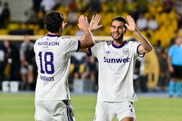 Kairat Almaty v RSC Anderlecht - UEFA Europa League ALMATY, KAZACHSTAN - AUGUST 20 : Ambros Lukas midfielder of RSC Anderlecht, Llansana Enric midfielder of RSC Anderlecht during the UEFA Europa League 2026 27 play-off round first leg between Kairat Almaty and RSC Anderlecht on August 20, 2026 in Almaty, Kazachstan, 20 08 2026 Almaty Kazachstan  Copyright: xJanxDexMeuleneirx