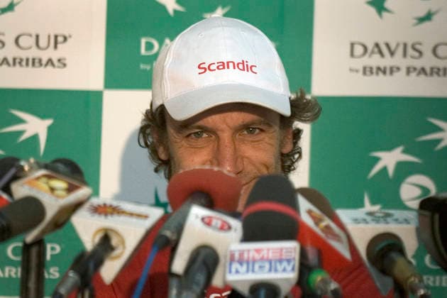 Tennis Davis Cup, Indien - Sverige. Mats Wilander, presskonferens New Delhi Indien *** Davis Cup Tennis, India vs. Sweden, Mats Wilander, Press Conference, New Delhi, India  Copyright: xArnexForsellx