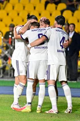 Kairat Almaty v RSC Anderlecht - UEFA Europa League ALMATY, KAZACHSTAN - AUGUST 20 : Sikan Danylo forward of RSC Anderlecht celebrates after scoring during the UEFA Europa League 2026 27 play-off round first leg between Kairat Almaty and RSC Anderlecht on August 20, 2026 in Almaty, Kazachstan, 20 08 2026 Almaty Kazachstan  Copyright: xJanxDexMeuleneirx