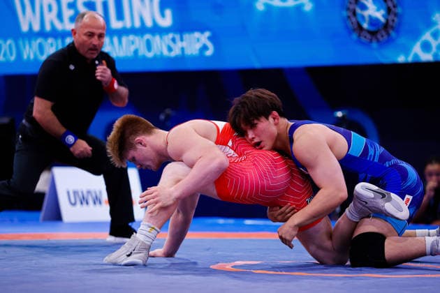 U20 World Championships 86kg FS - Aeoden James Sinclair (USA) df. Natsura Okazawa (JPN) *** U20 World Championships, 86kg Freestyle: Aeoden James Sinclair (USA) defeated Natsura Okazawa (JPN) Copyright: xKostadinxAndonovx