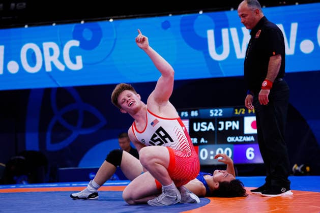 U20 World Championships 86kg FS - Aeoden James Sinclair (USA) df. Natsura Okazawa (JPN) *** U20 World Championships, 86kg Freestyle: Aeoden James Sinclair (USA) defeated Natsura Okazawa (JPN) Copyright: xKostadinxAndonovx