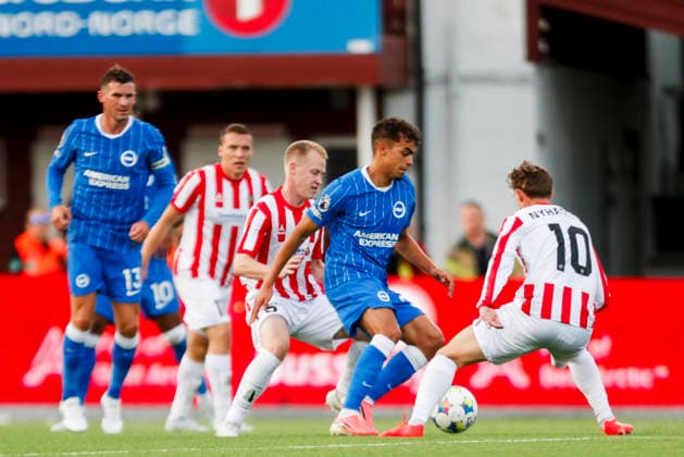 Conference Leauge menn, play-off 2026: Tromso - Brighton Tromso 20260820. Playoff-kampen i Conference League-kvalifiseringen i fotball mellom Tromso og Brighton pa Romssa Arena. Foto: Rune Stoltz Bertinussen NTB Tromso Norge EDITORIAL USE ONLY. RESTRICTED USE FOR BETTING COMPANIES Ref:_SPOIJmOW7gSsOE.jpg *** Conference League Men, 2026 Conference League Playoffs: Tromsø vs. Brighton, Tromsø, August 20, 2026. The playoff match in the Conference League soccer qualifiers between Tromsø and Brighton at Romssa Arena. Photo by Rune Stoltz Bertinussen, NTB, Tromsø, Norway. EDITORIAL USE ONLY. RESTRICTED USE FOR BETBETTING COMPANIES  Copyright: xRunexStoltzxBertinussenx xNTBx