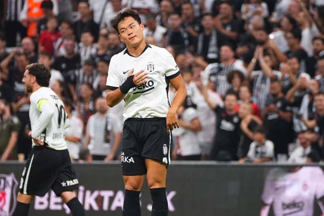 ISTANBUL, TURKEY - AUGUST 20 : Heyeon-Gyu Oh (9) of Besiktas celebrates after scoring the first goal of his team during the UEFA Europa League 2026 27 Play-off round first leg match between Besiktas JK and Kauno Zalgiris at Tupras Stadium on August 20, 2026 in Istanbul, Turkey. Istanbul Turkey Copyright: xSeskimPhotox Besiktas-KaunoZalg-2008 (50)