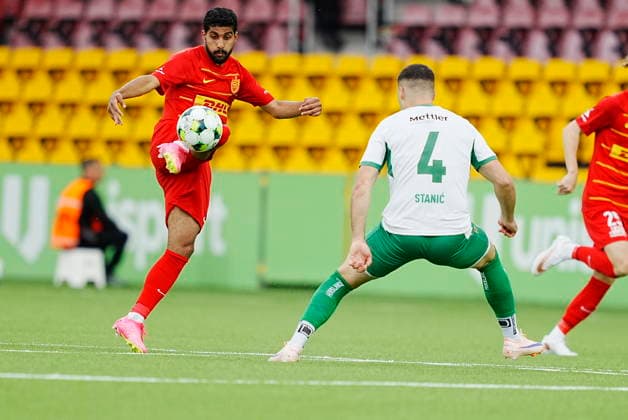 Denmark Conference League: FC Nordsjaelland - FC St. Gallen FC Nordsjaellands Ibrahim Adel and St. Gallen s Jozo Stanic during the Conference League qualification match between FC Nordsjaelland and FC St. Gallen in Farum on Thursday, August 20, 2026. (Photo: Sebastian Elias Uth Scanpix 2026) , Farum Denmark *** Denmark Conference League: FC Nordsjaelland vs. FC St. Gallen. FC Nordsjaelland s Ibrahim Adel and FC St. Gallen s Jozo Stanic during the Conference League qualifying match between FC Nordsjaelland and FC St. Gallen in Farum on Thursday, August 20, 2026. Photo by Sebastian Elias Uth, Scanpix 2026, Farum, Denmark  Copyright: SebastianxEliasxUthx spdk20260820-190209-L