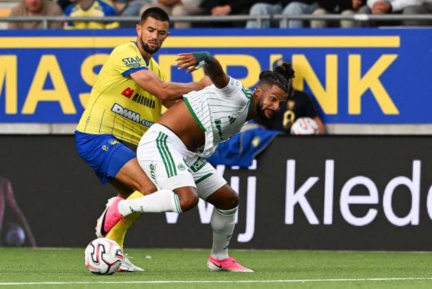 STVV s Visar Musliu and Omonoia s LoÃ¯s Diony pictured in action during a soccer game between Belgian Sint-Truidense V.V. and Cypriot AC Omonoia Nicosia, Thursday 20 August 2026 in Sint-Truiden, the first leg of the play-off round for the UEFA Europa League league phase. JILLxDELSAUX  x183847791x