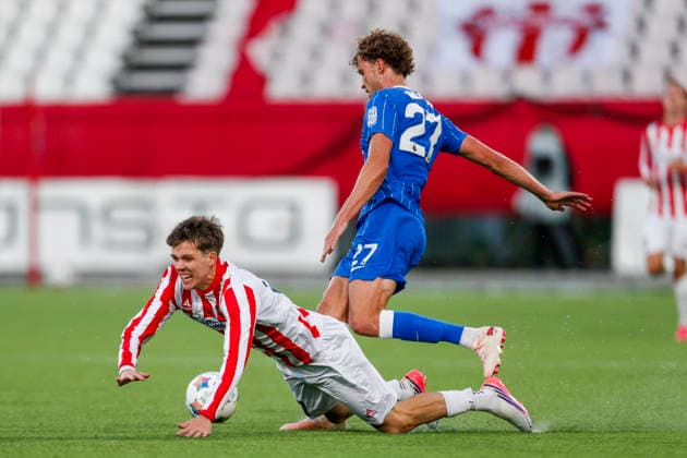 Conference Leauge menn, play-off 2026: Tromso - Brighton Tromso 20260820. Tromsos Sander Havik Innvaer og Brightons Mats Wieffer under playoff-kampen i Conference League-kvalifiseringen i fotball mellom Tromso og Brighton pa Romssa Arena. Foto: Rune Stoltz Bertinussen NTB Tromso Norge EDITORIAL USE ONLY. RESTRICTED USE FOR BETTING COMPANIES Ref:_SPOzBanU5DvCbI.jpg *** Conference League Men, 2026 Playoffs: Tromsø vs. Brighton, Tromsø, August 20, 2026. Tromsø’s Sander Havik Innvaer and Brighton’s Mats Wieffer during the playoff match in the Conference League soccer qualifiers between Tromsø and Brighton at Romsa Arena. Photo: Rune Stoltz Bertinussen, NTB TTromsø, Norway EDITORIAL USE ONLY RESTRICTED USE FOR BETTING COMPANIES  Copyright: xRunexStoltzxBertinussenx xNTBx