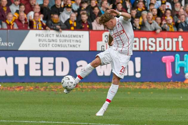 Motherwell v SC Freiburg UEFA Europa Conference League Philipp Treu of SC Freiburg shoots during the UEFA Europa Conference League Play-Off First Leg match at Fir Park, Motherwell 20 08 2026 UK Newspapers OUT Copyright: xJamiexJohnstonx FIL-23808-0017