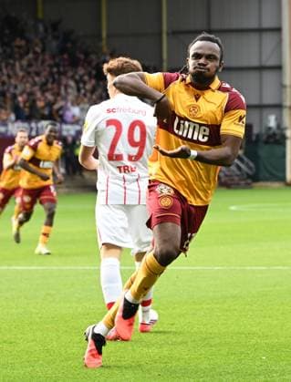 Regan Charles-Cook of Motherwell celebrates scoring Motherwell v Freiburg, UEFA Conference League, Play-Off Round, First Leg, Football, Fir Park, Motherwell, Scotland, UK - 20 Aug 2026Motherwell Fir Park Scotland United Kingdom  Copyright: xMarkxRunnacles Shutterstockx 17108687v