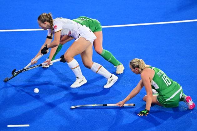 RECORD DATE NOT STATED Belgium s Justine Rasir and Ireland s Charlotte Beggs fight for the ball during a Field hockey, Feldhockey game between Belgian national team, Nationalteam Red Panthers and Ireland during the group stage of the women s 2026 Hockey World Cup, on Saturday 30 December 1899, in Wavre. The 2026 edition of the Hockey World Cup takes place in Belgium and The Netherlands from August 15 to August 30. DIRKxWAEM  x183849414x
