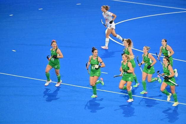 RECORD DATE NOT STATED Irish players celebrate after scoring during a Field hockey, Feldhockey game between Belgian national team, Nationalteam Red Panthers and Ireland during the group stage of the women s 2026 Hockey World Cup, on Saturday 30 December 1899, in Wavre. The 2026 edition of the Hockey World Cup takes place in Belgium and The Netherlands from August 15 to August 30. DIRKxWAEM  x183849470x