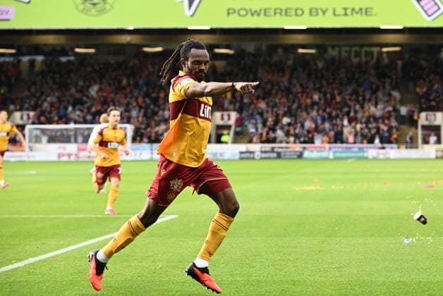 Regan Charles-Cook of Motherwell celebrates scoring Motherwell v Freiburg, UEFA Conference League, Play-Off Round, First Leg, Football, Fir Park, Motherwell, Scotland, UK - 20 Aug 2026Motherwell Fir Park Scotland United Kingdom  Copyright: xMarkxRunnacles Shutterstockx 17108687aa