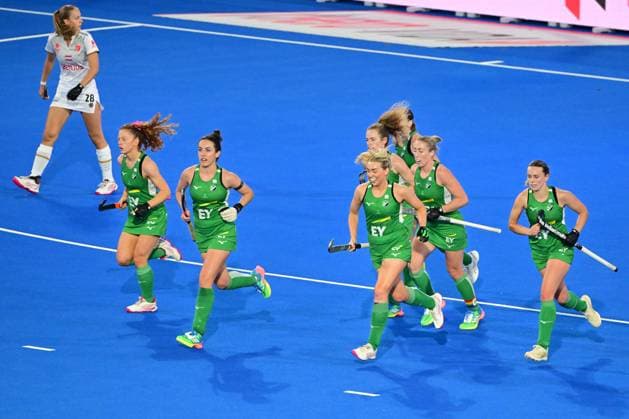 RECORD DATE NOT STATED Irish players celebrate after scoring during a Field hockey, Feldhockey game between Belgian national team, Nationalteam Red Panthers and Ireland during the group stage of the women s 2026 Hockey World Cup, on Saturday 30 December 1899, in Wavre. The 2026 edition of the Hockey World Cup takes place in Belgium and The Netherlands from August 15 to August 30. DIRKxWAEM  x183849598x