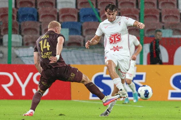 20.08.2026, Zabrze Liga Konferencji UEFA sezon 2026 27 runda IV kwalifikacji, Gornik Zabrze - AS Monaco - UEFA Conference League football Match season 2026 27 round IV qualification Gornik Zabrze - AS Monaco Nz. Mika Biereth Paulo Bernardo Fot. Michal Chwieduk Arena Akcji NEWSPIX.PL --- newspix.pl POLAND OUT! 