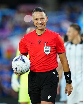 Getafe CF v FK Partizan - UEFA Conference League 2026 27 Play-offs 1st Leg Referee Andris Treimanis of Latvia looks on during the ceremony prior to the matchduring the UEFA Conference League 2026 27 play-offs first leg match between Getafe CF and FK Partizan at Estadio Coliseum on August 20, 2026 in Getafe, Spain. Getafe Estadio Coliseum Madrid Spain Copyright: xGokhanxTanerx xPSxImagesxGokhanxTanerx