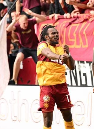 Regan Charles-Cook of Motherwell celebrates scoring Motherwell v Freiburg, UEFA Conference League, Play-Off Round, First Leg, Football, Fir Park, Motherwell, Scotland, UK - 20 Aug 2026Motherwell Fir Park Scotland United Kingdom  Copyright: xMarkxRunnacles Shutterstockx 17108687ah