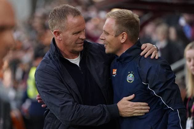 Heart of Midlothian manager Wouter Vrancken and SK Rapid manager Johannes Hoff Thorup Heart of Midlothian v Rapid Vienna, UEFA Conference League, Play-Off Round, First Leg, Football, Tynecastle Park, Edinburgh, Scotland, UK - 20 Aug 2026Edinburgh Tynecastle Park United Kingdom  Copyright: xPetexSummers Shutterstockx 17108692ds