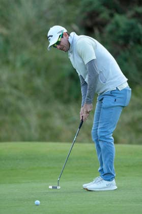 BALMEDIE, SCOTLAND - AUG 20: Dylan Frittelli (RSA) putts on the tenth green during Round 1 at the 2026 Nexo Championship at the Trump International Golf Links, Balmedie on August 20, 2026 in Aberdeenshire, Scotland The 2026 Nexo Championship