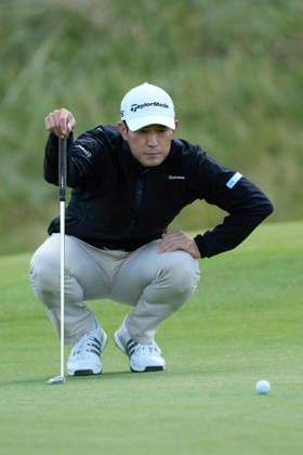 BALMEDIE, SCOTLAND - AUG 20: Keita Nakajima (JPN) lines up a putt on the tenth green during Round 1 at the 2026 Nexo Championship at the Trump International Golf Links, Balmedie on August 20, 2026 in Aberdeenshire, Scotland The 2026 Nexo Championship