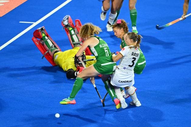 Belgium v Ireland - FIH Hockey World Cup 2026 WAVRE, BELGIUM - AUGUST 20 : Michelle Carey from Ireland fights for the ball with Rasir Justine forward of Belgium during the FIH Hockey World Cup 2026 M24 first phase group pool C match between Belgium and Ireland on August 20, 2026 in Wavre, Belgium, 20 08 2026 Wavre Belgium  Copyright: xVincentxKalutx