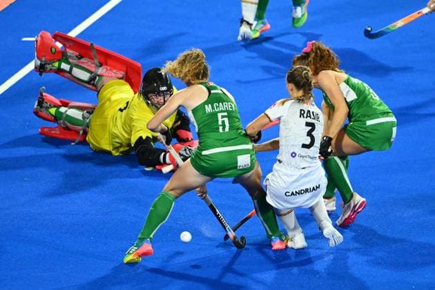 Belgium v Ireland - FIH Hockey World Cup 2026 WAVRE, BELGIUM - AUGUST 20 : Michelle Carey from Ireland fights for the ball with Rasir Justine forward of Belgium during the FIH Hockey World Cup 2026 M24 first phase group pool C match between Belgium and Ireland on August 20, 2026 in Wavre, Belgium, 20 08 2026 Wavre Belgium  Copyright: xVincentxKalutx