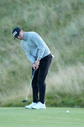 BALMEDIE, SCOTLAND - AUG 20: Clement Charmasson (FRA) putts on the ninth green during Round 1 at the 2026 Nexo Championship at the Trump International Golf Links, Balmedie on August 20, 2026 in Aberdeenshire, Scotland The 2026 Nexo Championship