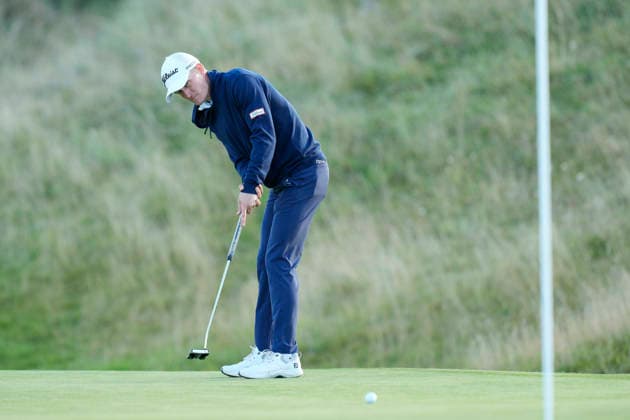 BALMEDIE, SCOTLAND - AUG 20: Marcus Kinhult (SWE) putts on the ninth green during Round 1 at the 2026 Nexo Championship at the Trump International Golf Links, Balmedie on August 20, 2026 in Aberdeenshire, Scotland The 2026 Nexo Championship