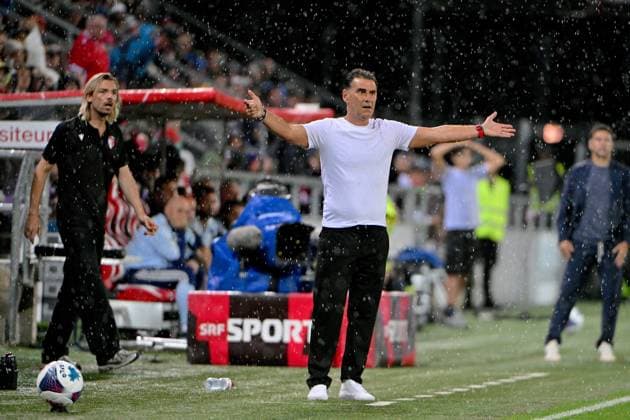 Sion, 20.08.2026, Football UEFA Conference League, FC Sion - AFC Ajax, Didier Tholot (FCS Coach) with Berthelemy Constantin (Frederic Dubuis Imago) FC SION - AFC Ajax Imago