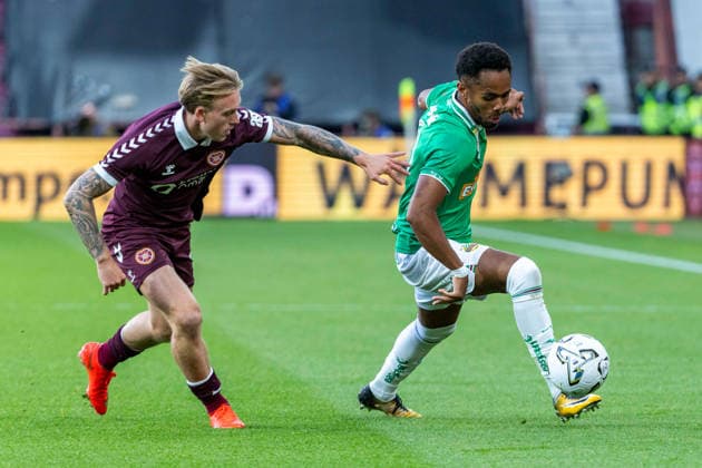 SOCCER - UEFA ECL, Hearts vs Rapid EDINBURGH,SCOTLAND,20.AUG.26 - SOCCER - UEFA Conference League, play-off, Heart of Midlothian FC vs SK Rapid Wien. Image shows the rejoicing of Serge-Philippe Raux-Yao and Ercan Kara (Rapid).  GEPAxpictures xPhilippxBrem