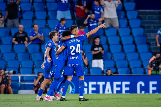 Getafe CF v FK Partizan - UEFA Conference League 2026 27 Play-Off Round First Leg Zaid Romero of Getafe CF celebrates a goal with his teammates during the UEFA Conference League 2026 27 play-off round first leg football match between Getafe CF and FK Partizan at Estadio Coliseum on August 20, 2026 in Getafe, Spain. Getafe Estadio Coliseum Madrid Spain Copyright: xAlbertoxGardinx AGardin_20260820_Foot_Geta_Par_0038